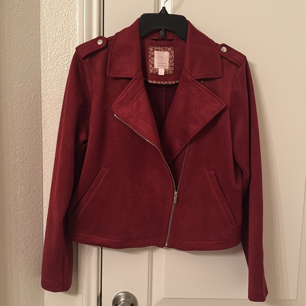 Woman’s LC Lauren Conrad faux suede moto jacket size medium